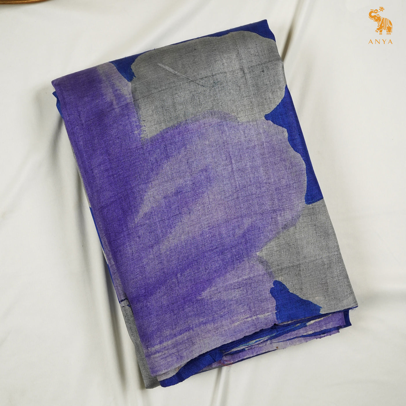 Indigo Blue Tussar Silk Saree with Floral Design