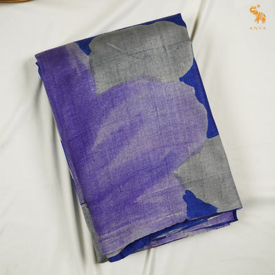 Indigo Blue Tussar Silk Saree with Floral Design