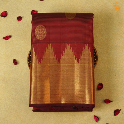 Maroon Kanchi Silk Saree with Zari Lines and Zari Butta Design