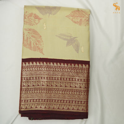 Apple Green Eco Print Kanchi Silk Saree with V Pakku Getti Self Pallu