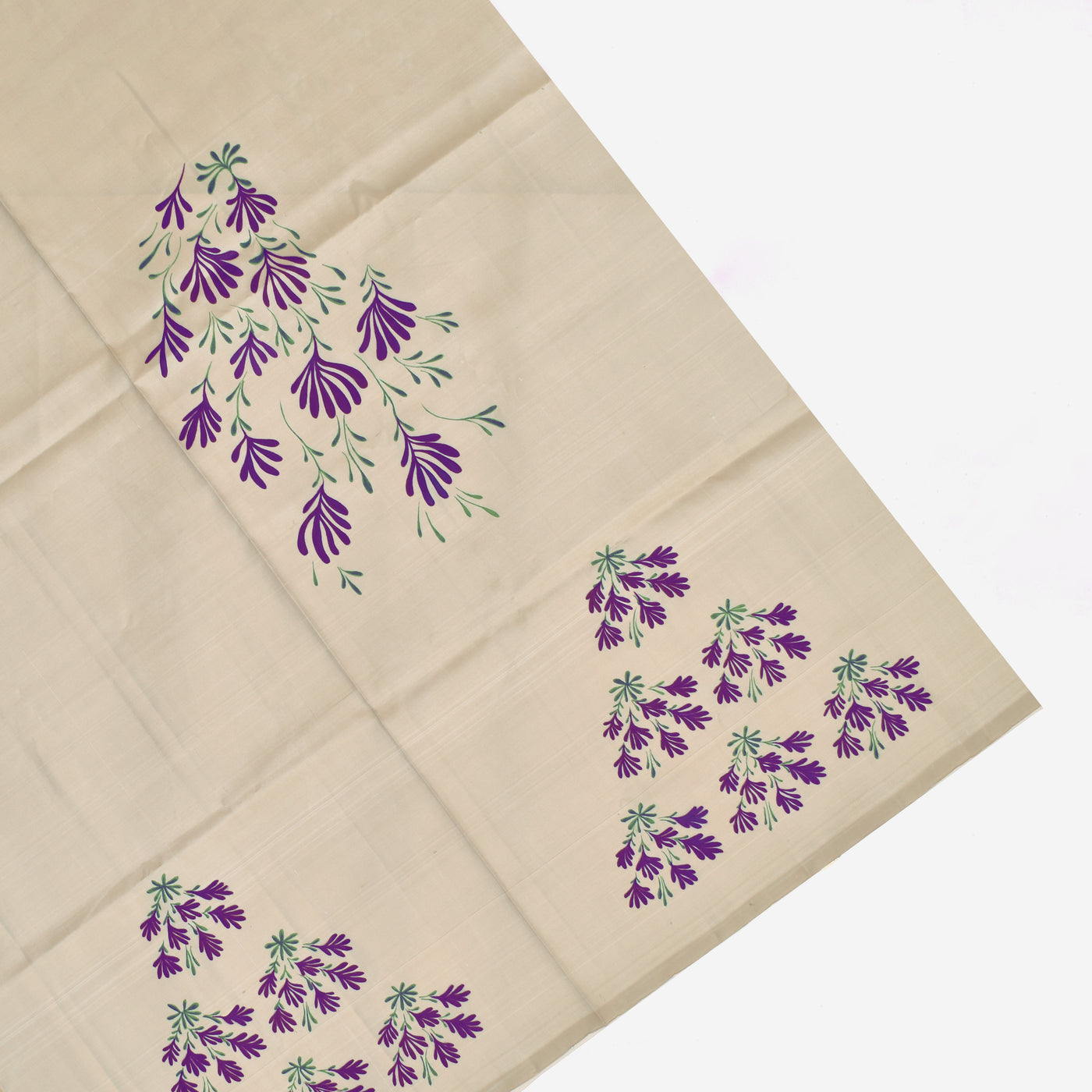Purple Kanchi Silk Saree with Off White Hand Painted Kanchi Silk Blouse