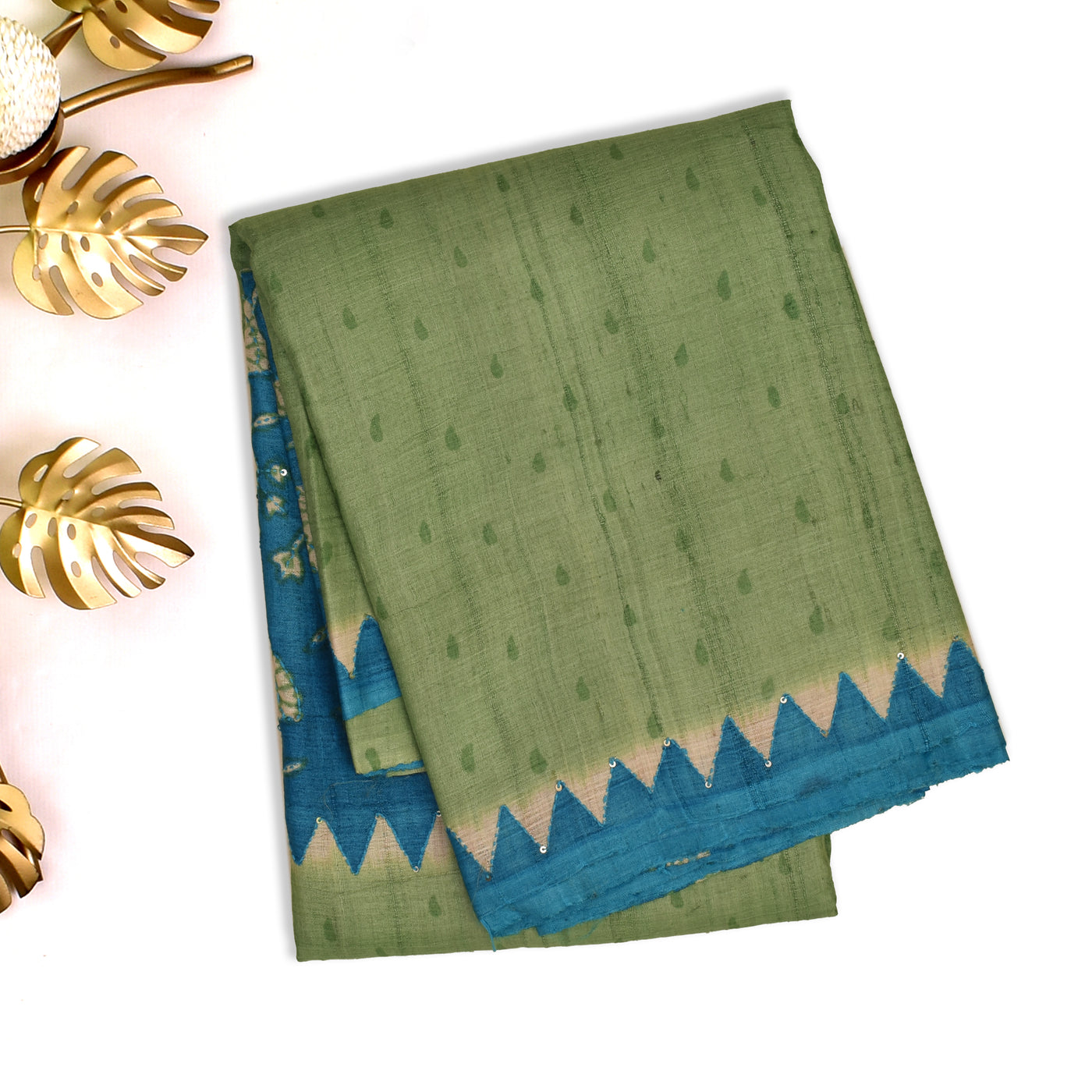 Mehandi Green Tussar Silk Saree with Small Printed Design