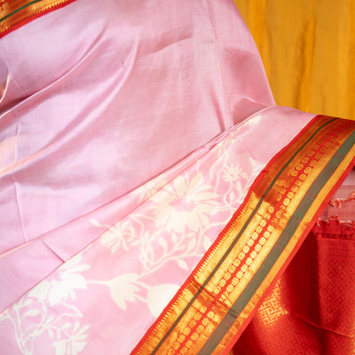 Lotus Pink Printed Kanchi Silk Saree with Floral Design