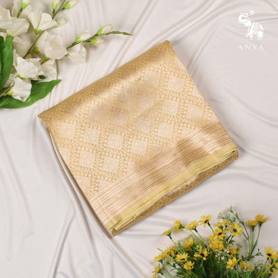 Light Yellow Banarasi Silk Saree with Creeper Design