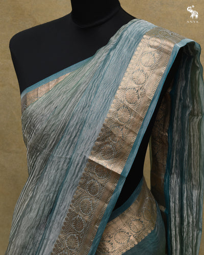 Blue Multicolour Tissue Saree with Crush Tissue Pallu
