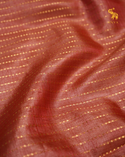 Rust Tussar Silk Saree with Zari Stripes Design