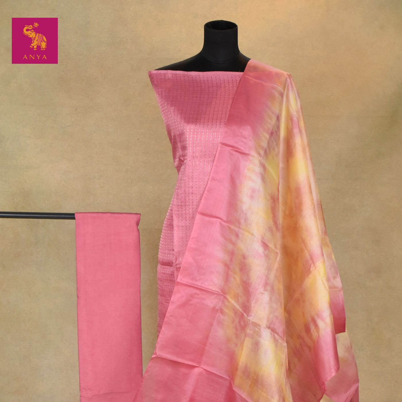 Pink Tussar Silk Salwar with Zari Dots Design