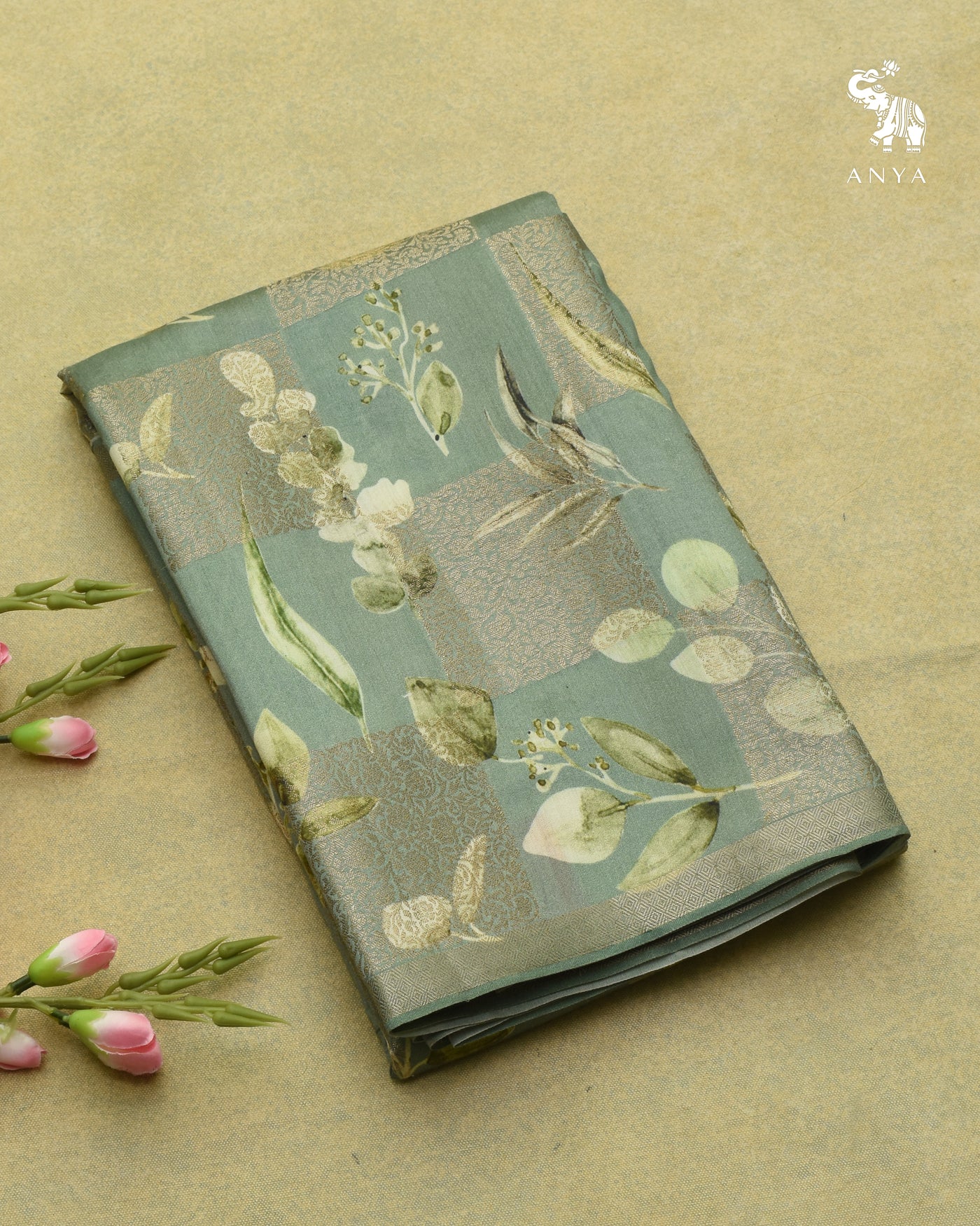Pastel Green Banarasi Silk Saree with Box Floral Zari Design