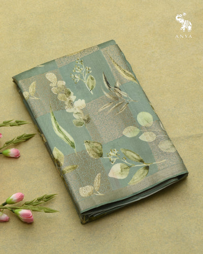 Pastel Green Banarasi Silk Saree with Box Floral Zari Design