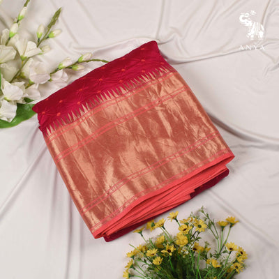 Pink Bhandhini Silk Fabric with Peach Border Design