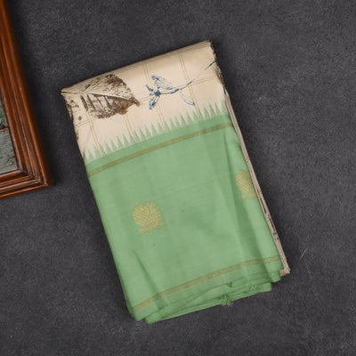 Off White Eco Print Kanchi Silk Saree