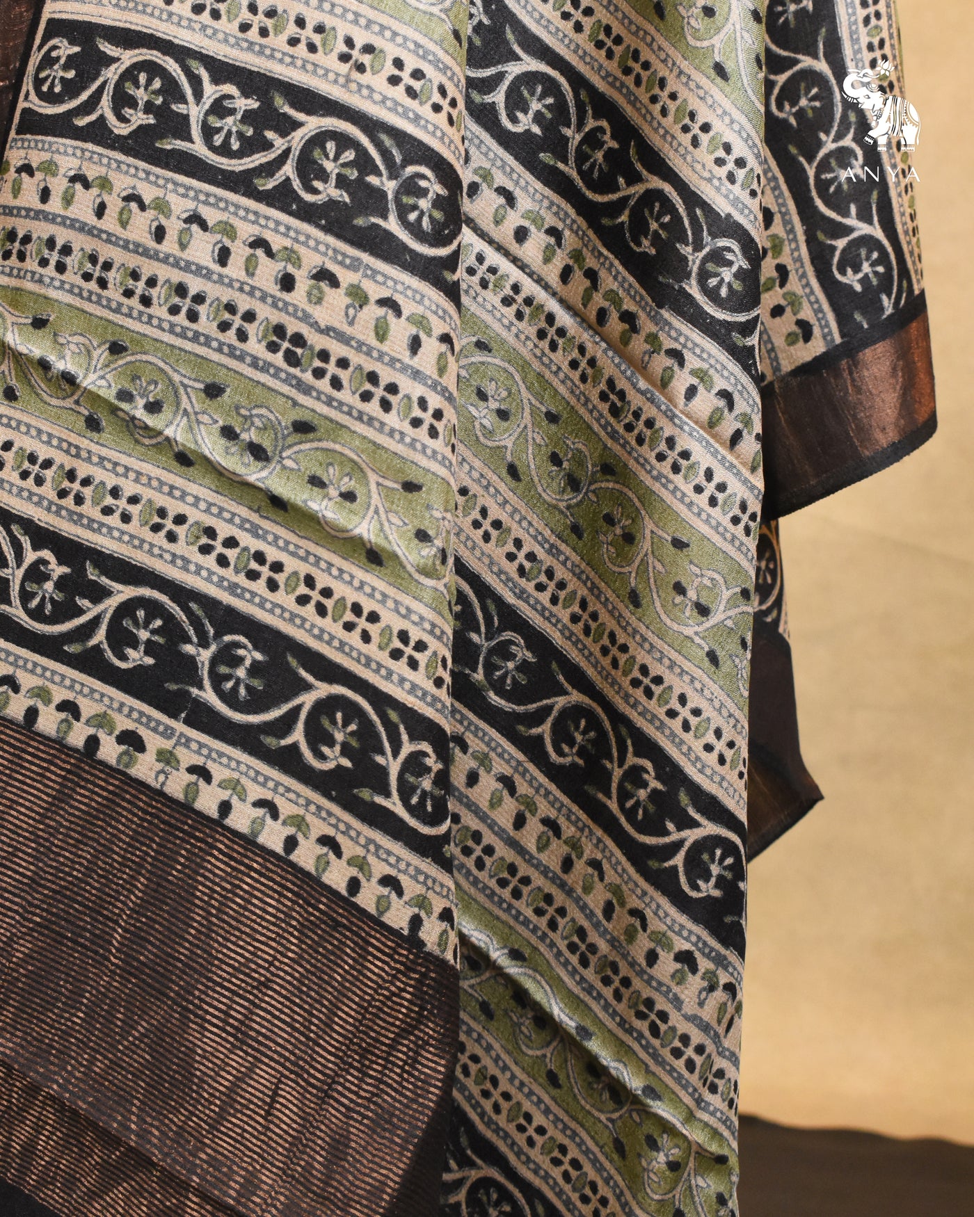 Black Unstitched Tussar Salwar Set