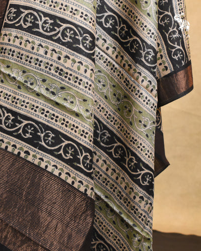 Black Unstitched Tussar Salwar Set