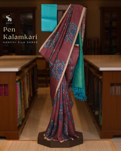 V Pakku Pen Kalamkari Kanchi Silk Saree