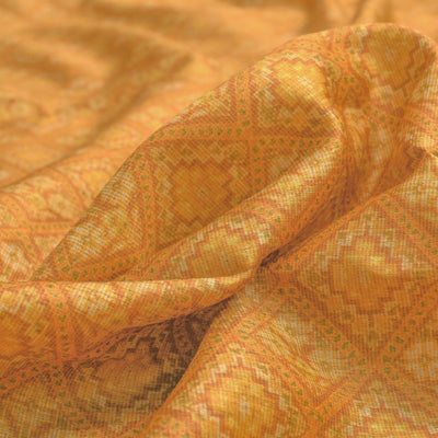 Mustard Tussar Silk Fabric with Diamond Floral Design