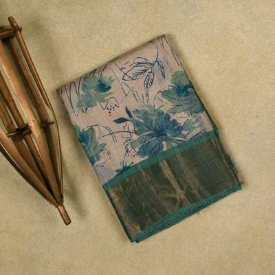 Off White Tussar Silk Saree with Floral Print Design