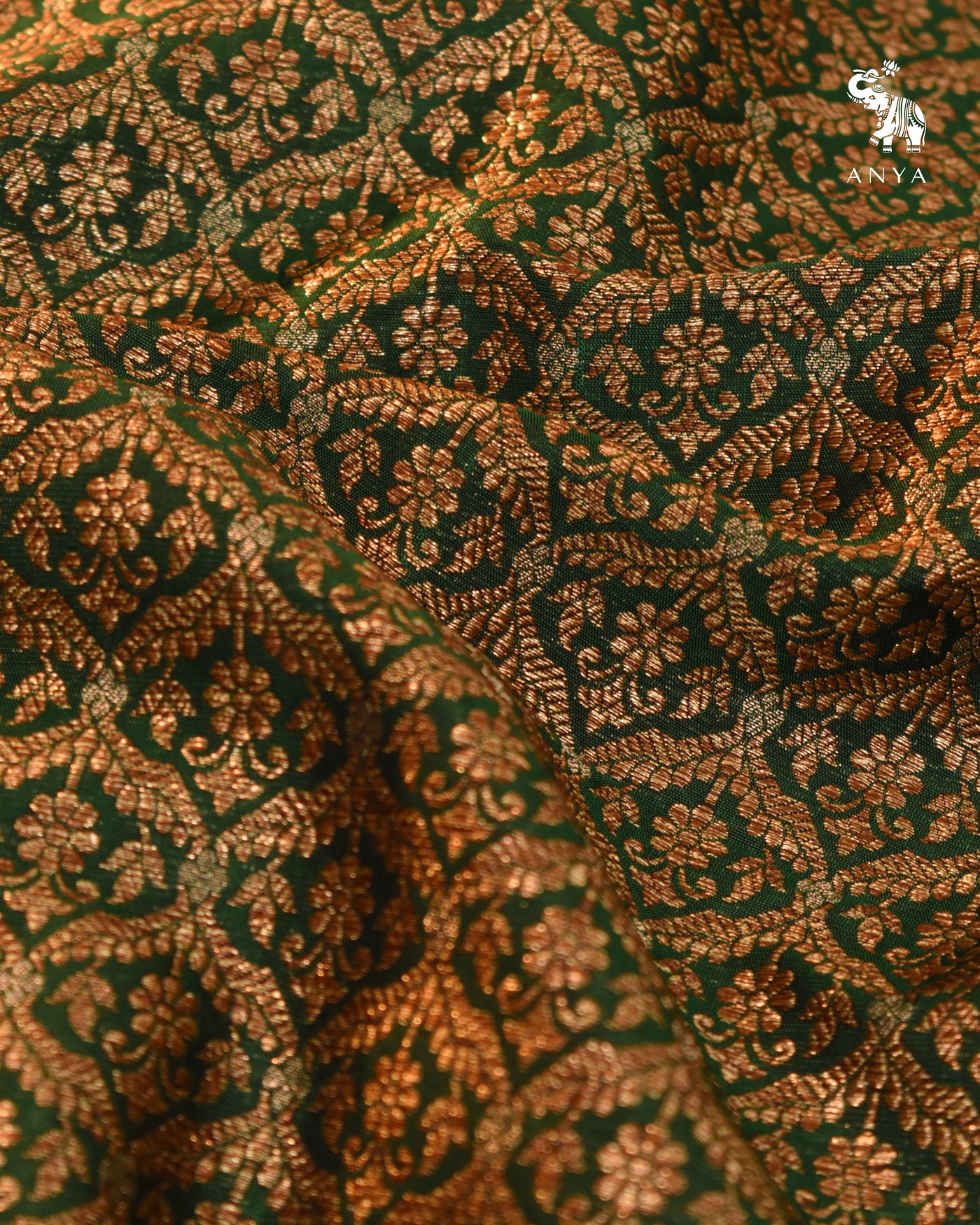 Bottle Green Banarasi Silk Fabric with Zari Creeper Design