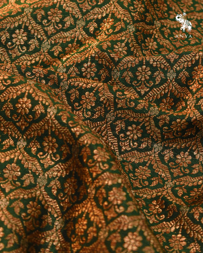 Bottle Green Banarasi Silk Fabric with Zari Creeper Design