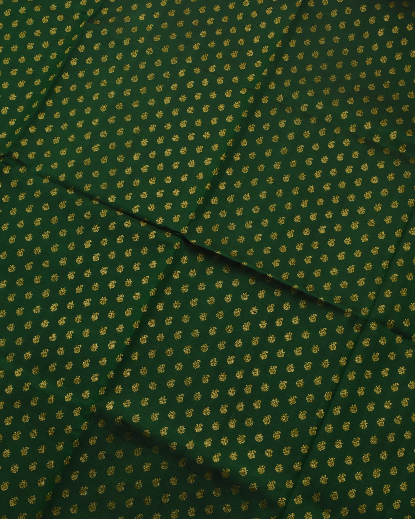 Bottle Green Kanchi Silk Saree with Mustard Pen Kalamkari Blouse