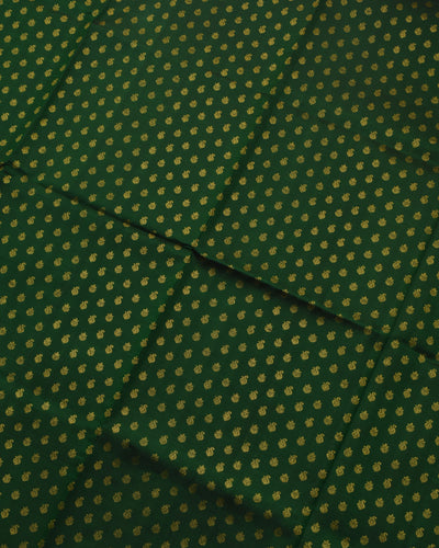 Bottle Green Kanchi Silk Saree with Mustard Pen Kalamkari Blouse