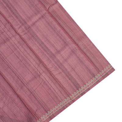 Lotus Pink Tussar Silk Saree with Floral Embroidery Design