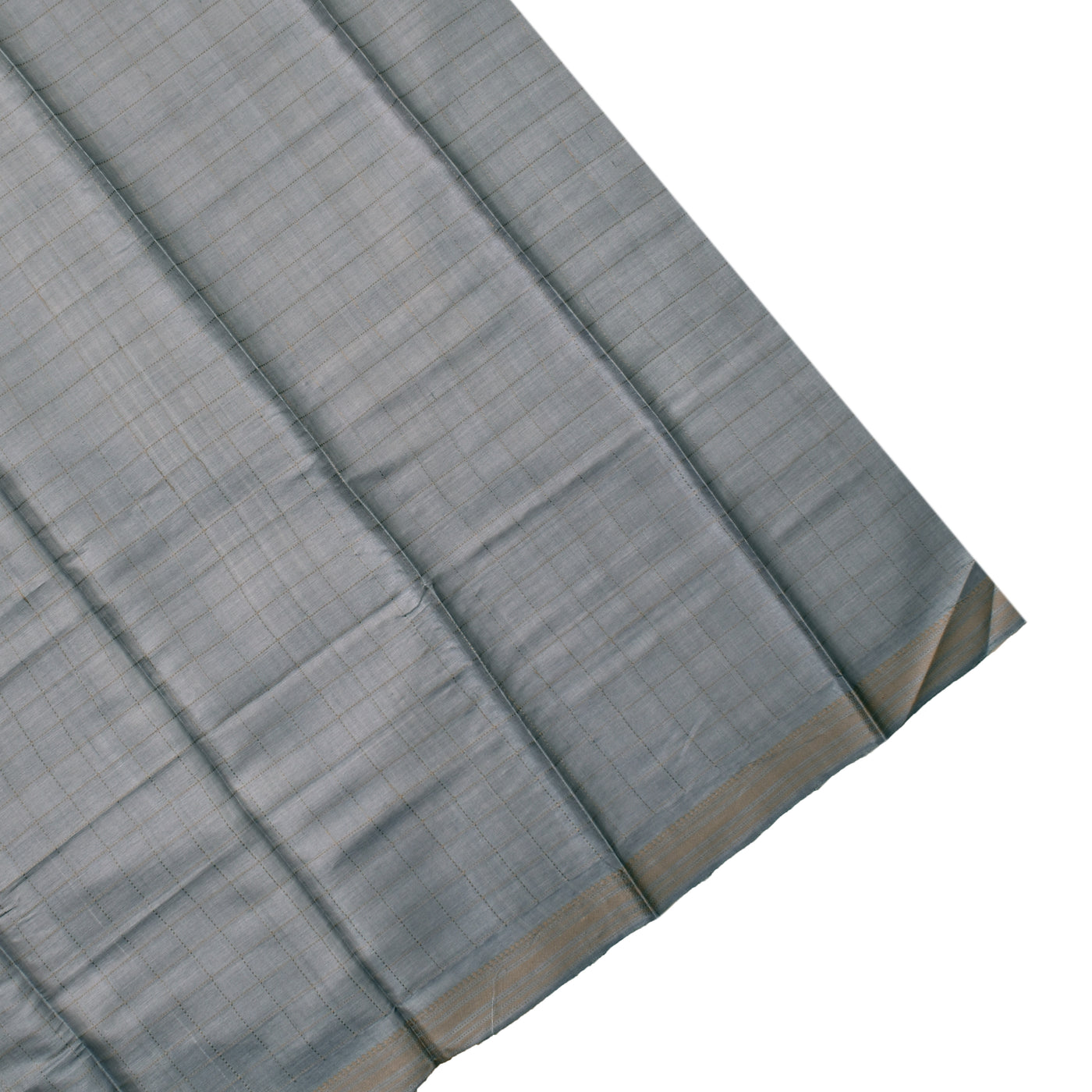 Grey Tussar Silk Saree with Thread Checks Design