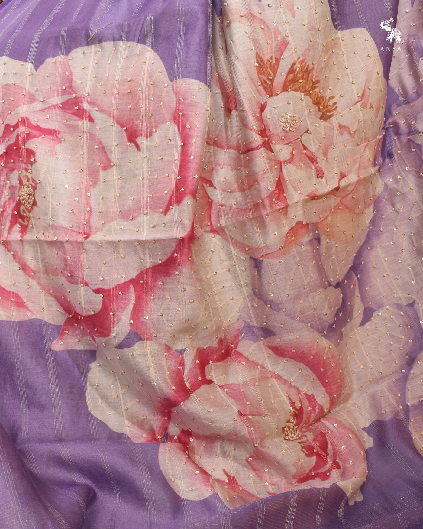 Lavender Chanderi Saree with Kantha Work Design