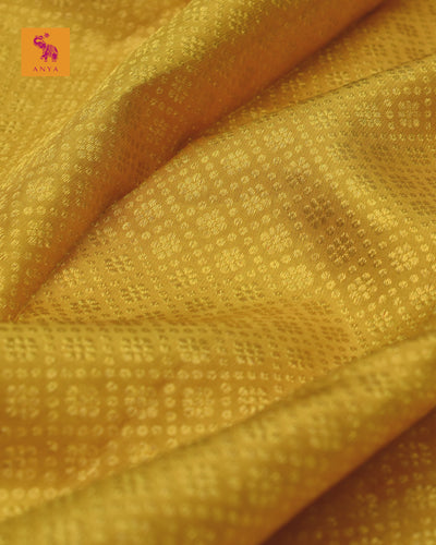 Oil Mustard Kanchi Silk Fabric with Kamalam Butta Design