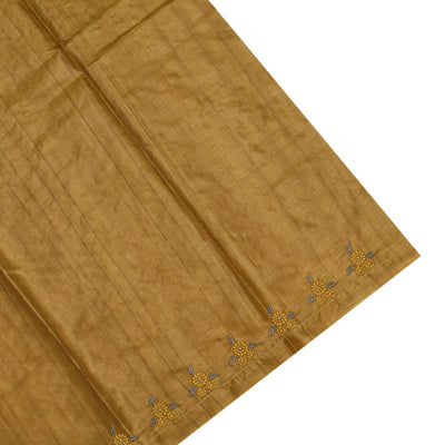 Oil Mustard Tussar Silk Saree with Floral Embroidery Design