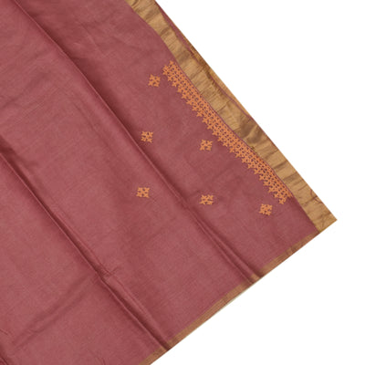 Onion Pink Tussar Silk Saree with Kutch Work Design