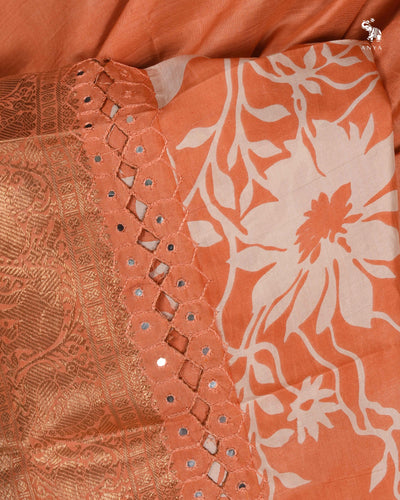 Orange Floral Printed Kanchi Silk Saree with Cut Work Design
