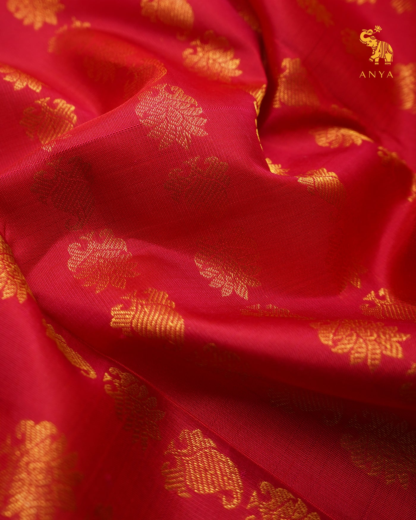 Arakku Red Kanchi Silk Fabric with Zari Butta Design