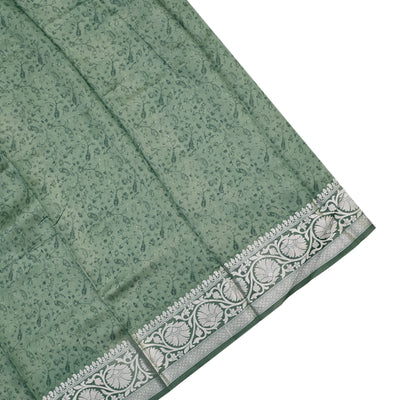 Greenish Grey Organza Silk Saree with Leaf Printed Design