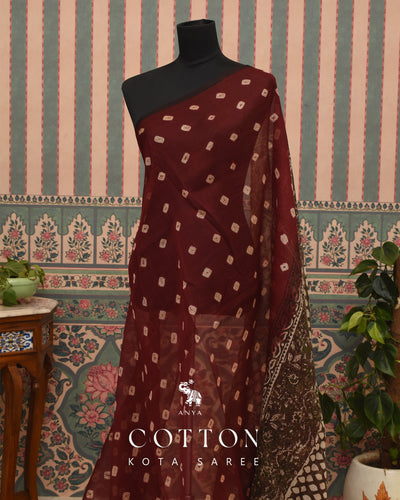 Maroon Cotton Kota Saree with Bhandhini Print Design