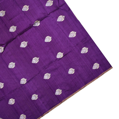 Off White Kanchi Silk Saree with Violet Tussar Raw Silk Pallu and Blouse