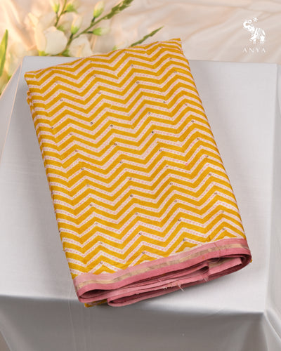Mustard Printed Kanchi Silk Saree with Kantha Work Design