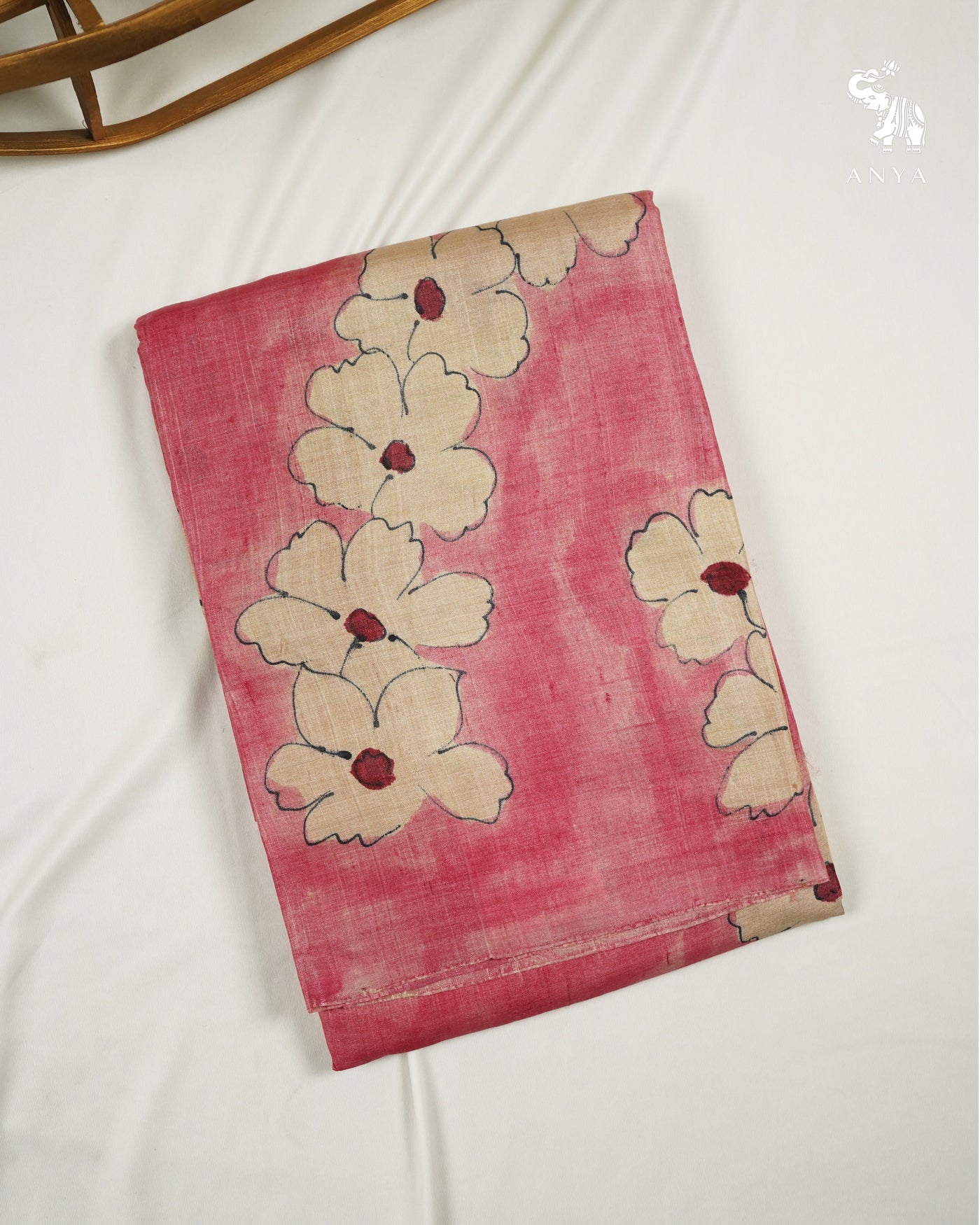 Onion Pink Tussar Silk Saree with Floral Design