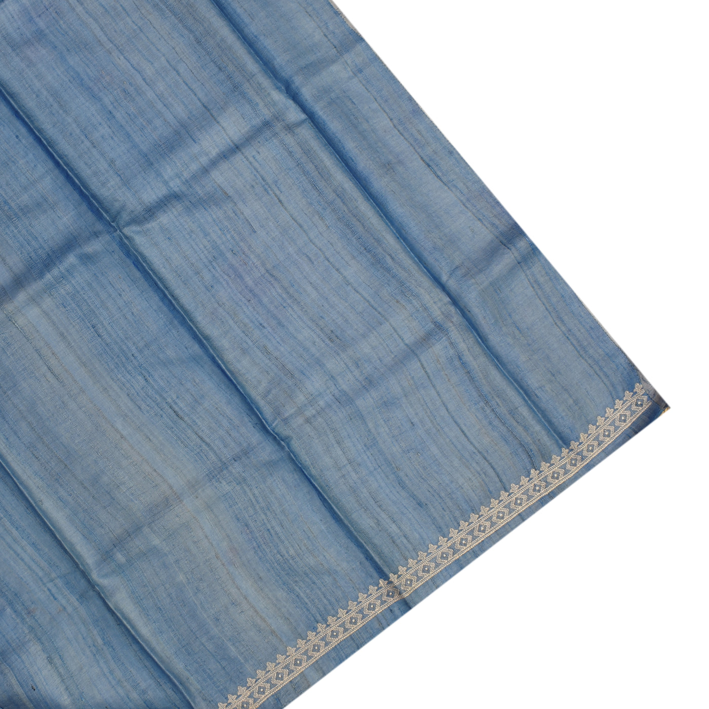 Baby Blue Tussar Silk Saree with Floral Embroidery Design