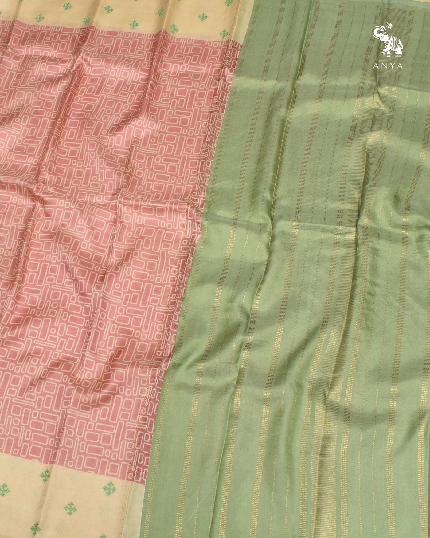 Onion Pink Kanchi Silk Printed Saree with Kutch Work Design