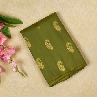 Mehandi Green Pen Kalamkari Kanchi Silk Saree