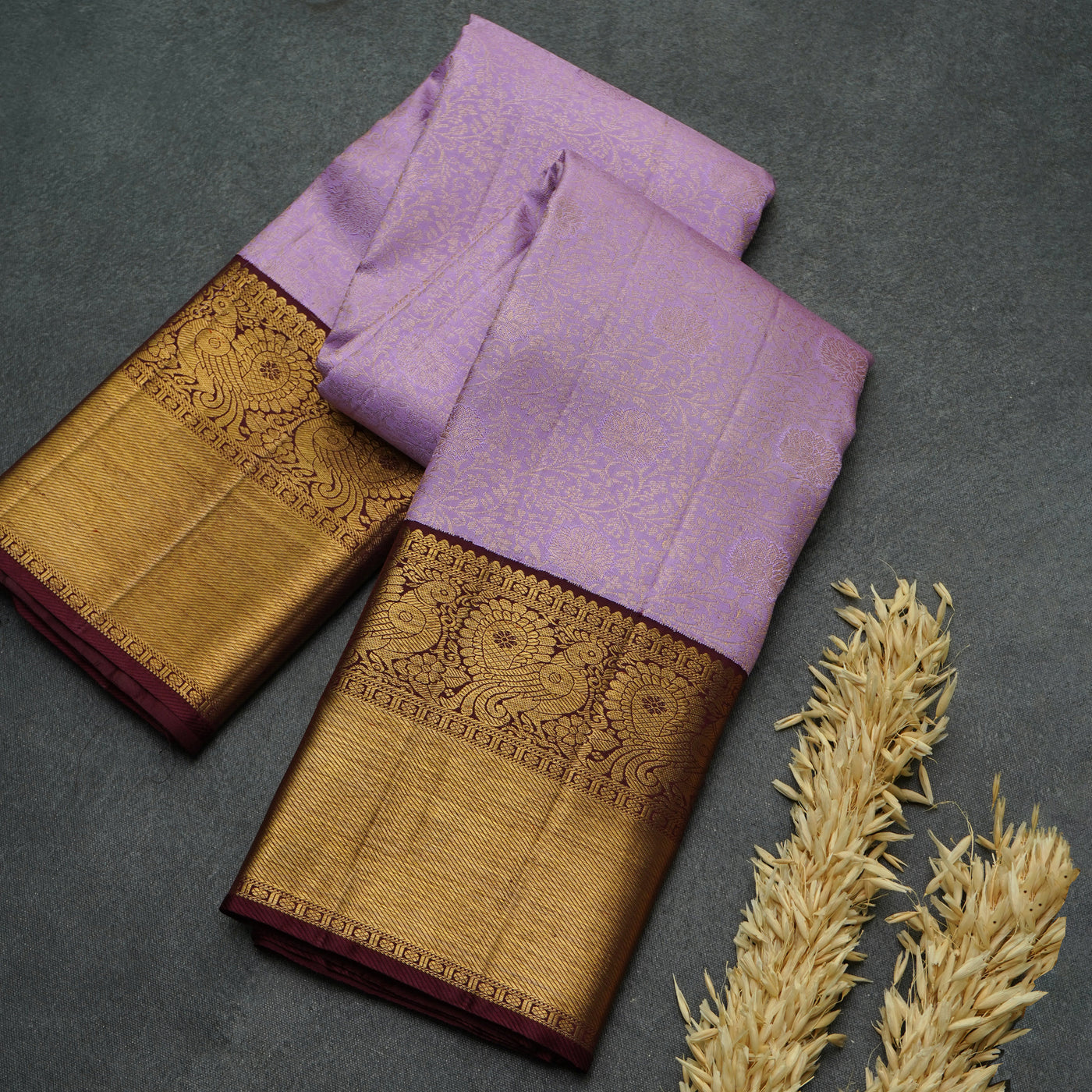 Lavender Kanchi Silk Saree with Creeper Zari Design