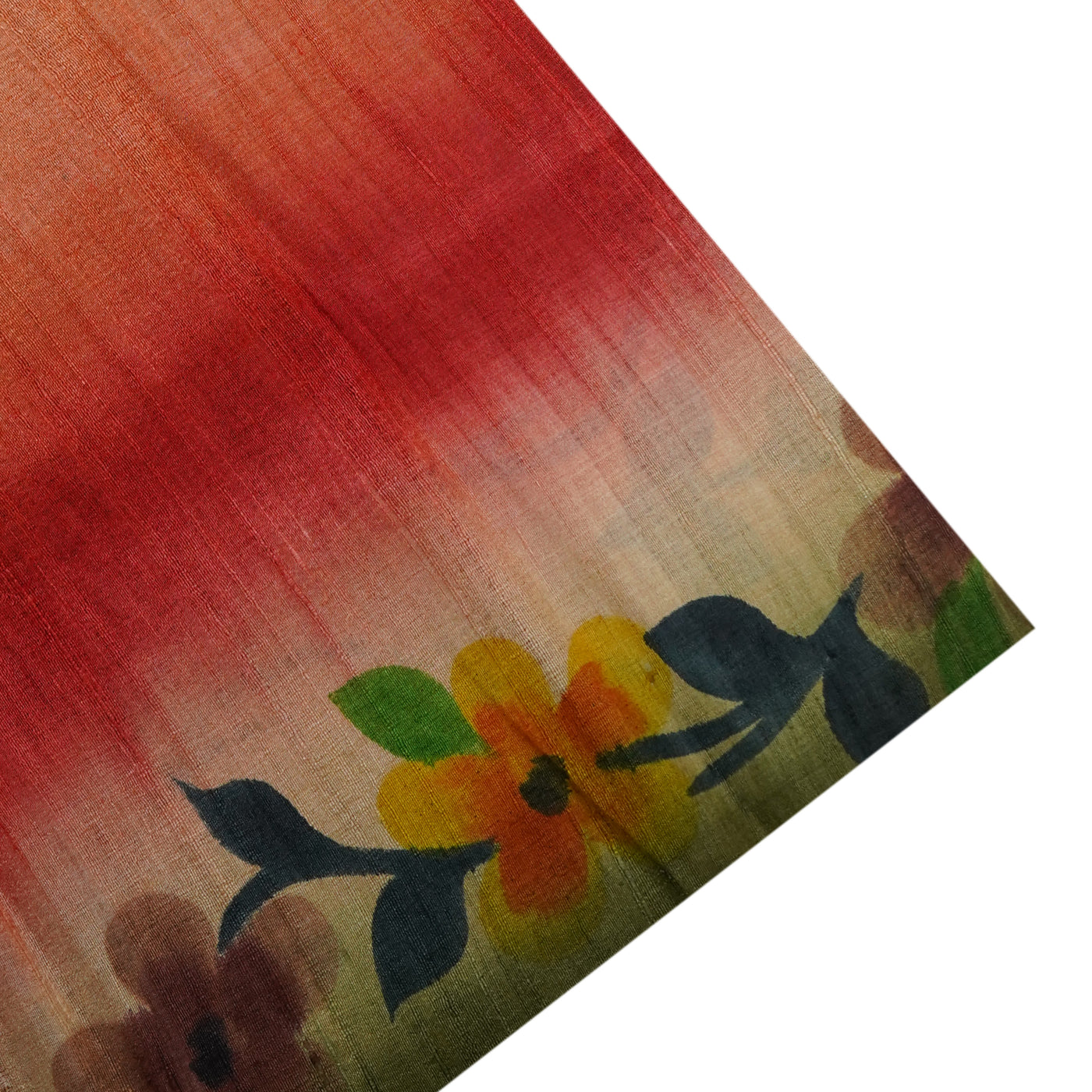 Olive Green Tussar Silk Saree with Floral Printed Design