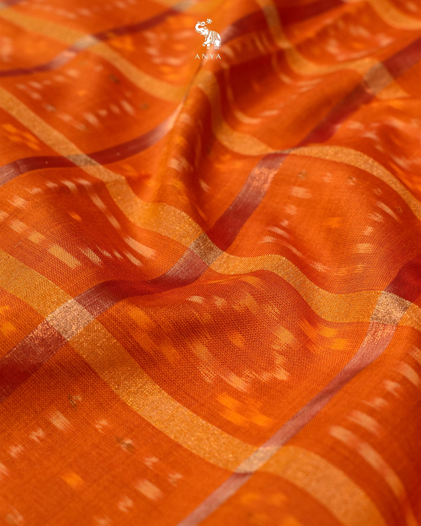 Oil Mustard Ikkat Silk Fabric with Checks Design