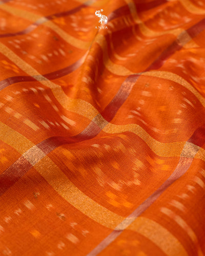 Oil Mustard Ikkat Silk Fabric with Checks Design