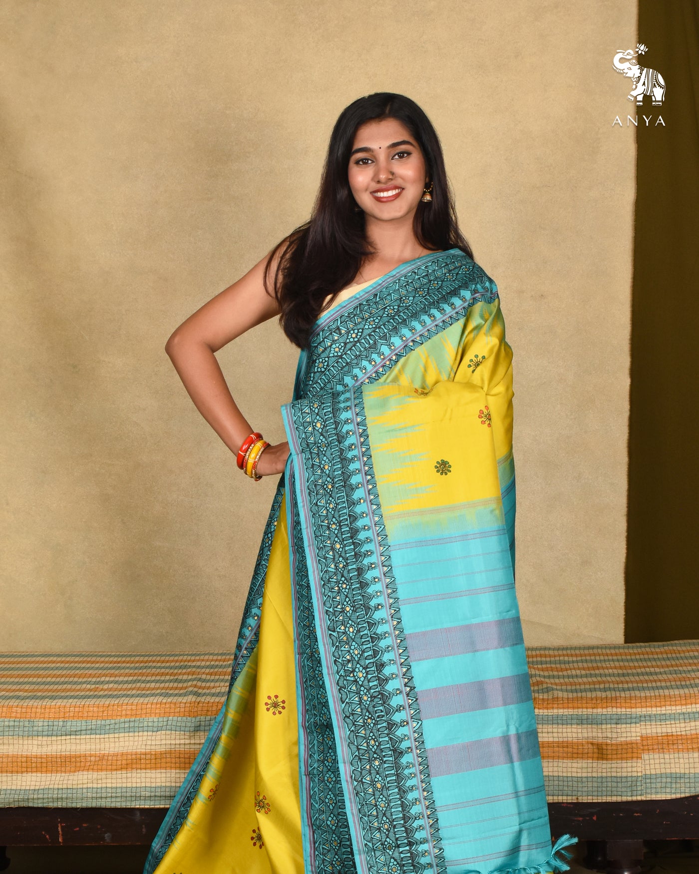 Yellow Madhubani Kanchi Silk Saree