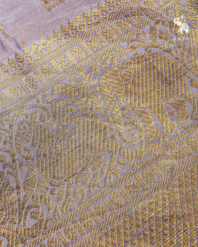 Lavender Printed Kanchi Silk Saree with Cut Work Design