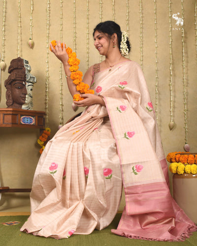 Off White Hand Painted Kanchi Silk Saree