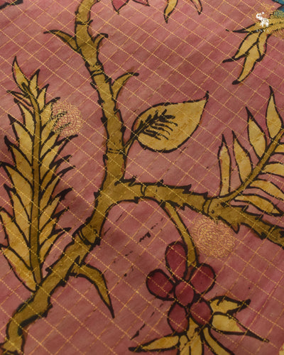 Onion Pink Pen Kalamkari Kanchi Silk Saree