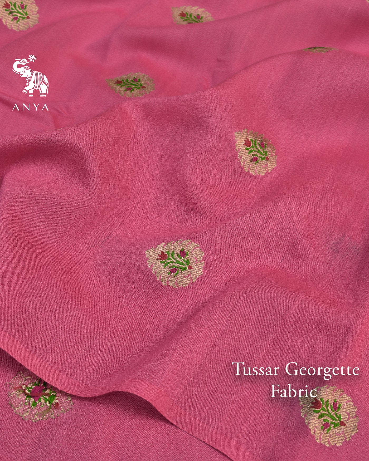 Lotus Pink Tussar Raw Silk Fabric with Flower Butta Design