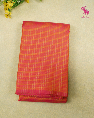 Peach Dual Shade Kanchi Silk Fabric with Zari Checks Design